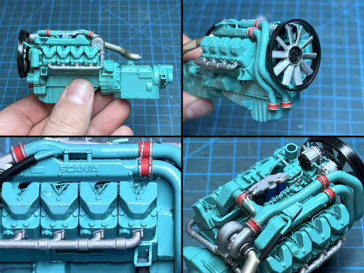 Bilder zeigen eine Möglichkeit, wie der Motor aussehen kann. Nicht alle Teile, welche auf diesem Bild zu sehen sind, sind im Bausatz enthalten! Anleitung beachten!